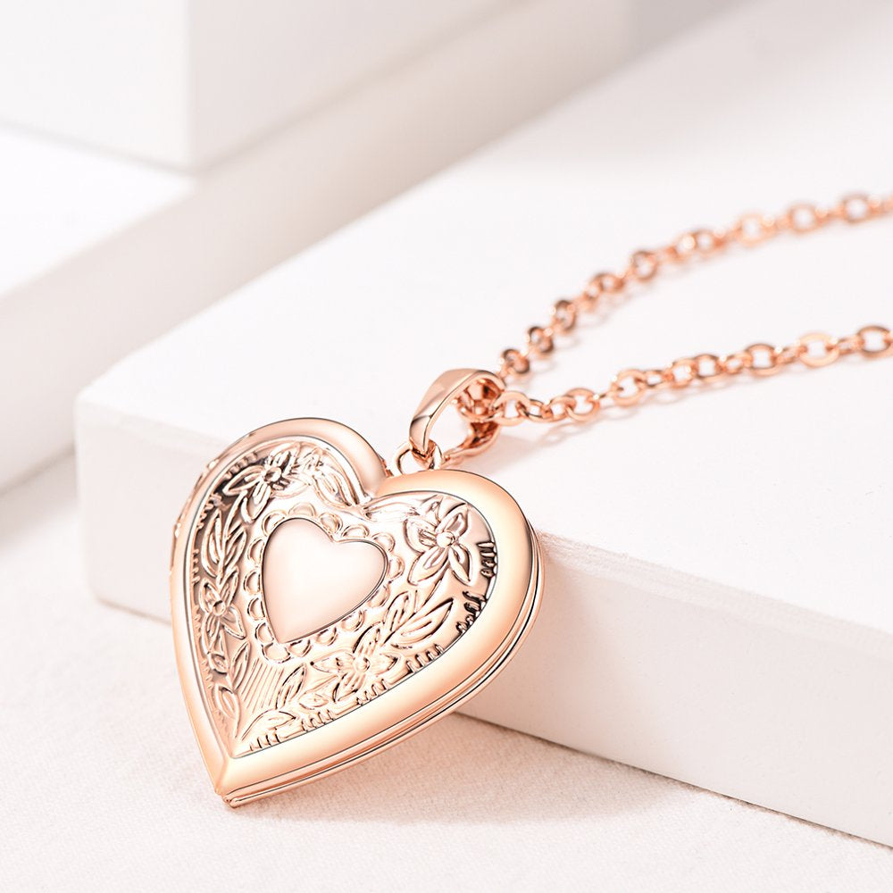 Heart Pendant Rose Gold Photo Locket Necklace for Womens That Holds Pictures Memorial Jewelry Girls Mom Wife Birthday Christmas Gifts