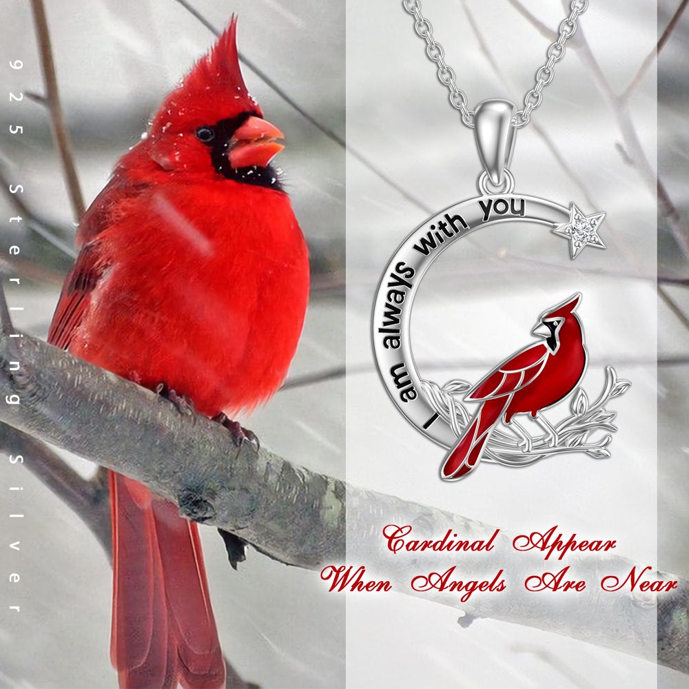 Cardinal Gifts for Women S925 Sterling Silver Cardinal Necklace for Women Cardinal Red Bird Pendant Necklaces ‘I Am Always With You’ Jewelry Gifts for Her Grandma Mom Birthday Anniversary