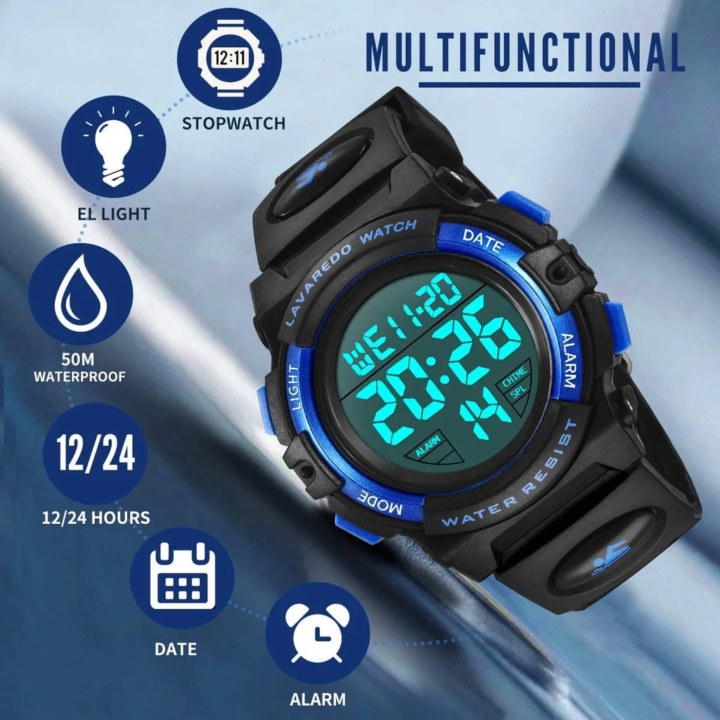 Boy's Digital Sport Outdoor Waterproof LED Wrist Watch with Stopwatch