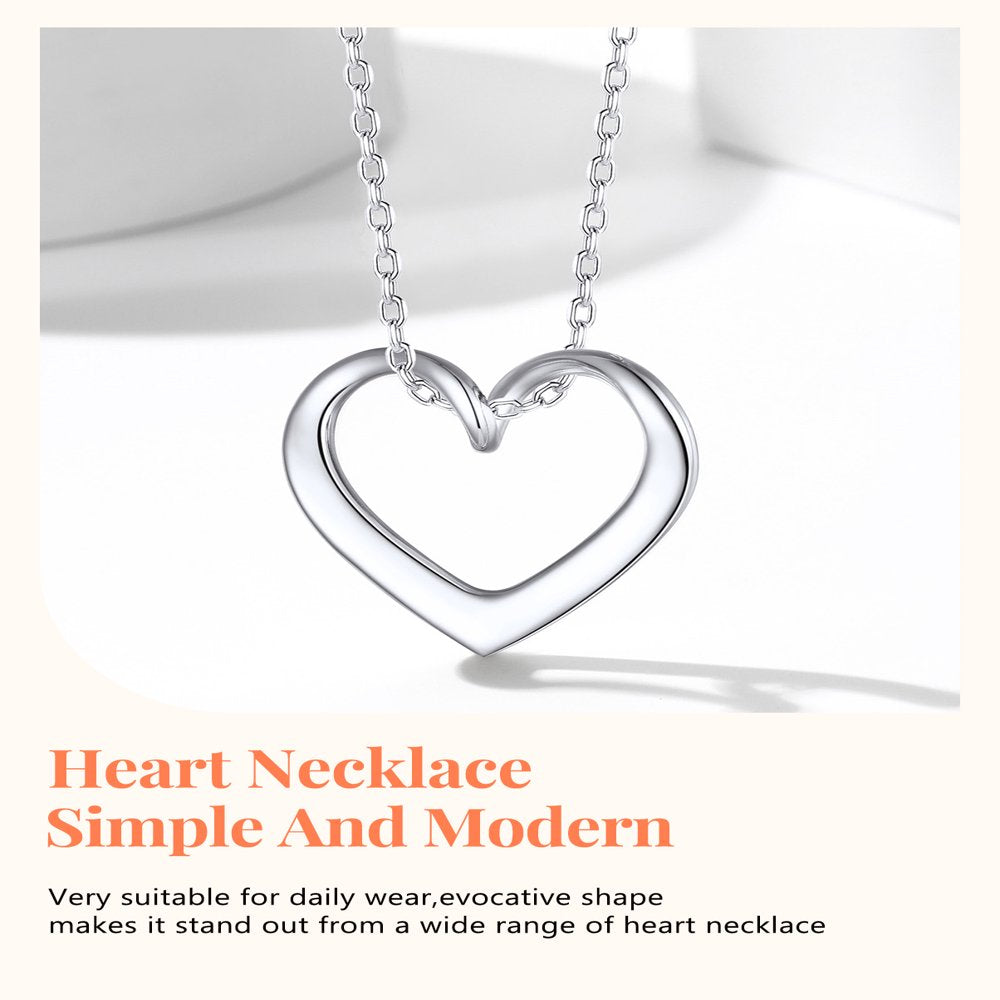 925 Sterling Silver Heart Necklace for Women Love Pendant Necklaces Hypoallergenic Simple Jewelry for Wife Mom Daughter - Silver
