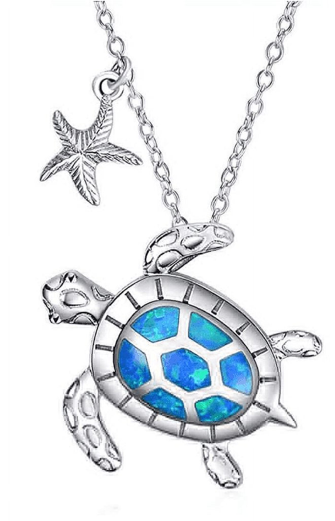 Sea Turtle Jewelry S925 Sterling Silver Ocean Beach Mother Child Turtle with Blue Crystal Necklaces Gift for Women Her Girl Mom Daughter Grandma Birthday Anniversary Mother's Day