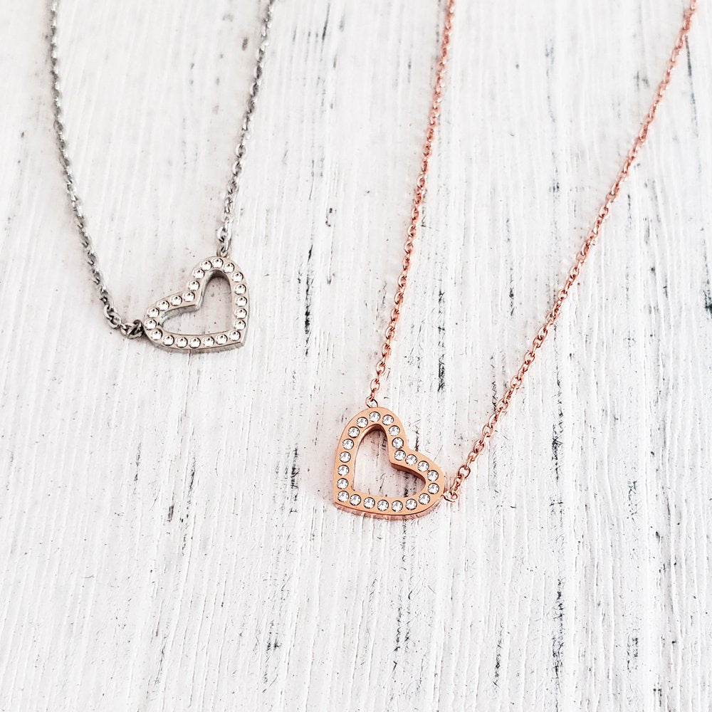 Mom and Daughter Gift Set, Mother Daughter Necklace, Jewelry Gift, Gift for Daughter, Birthday Gift, Christmas Gift for Her, Two Heart Necklaces with Wish Card -[Rose Gold Charms]