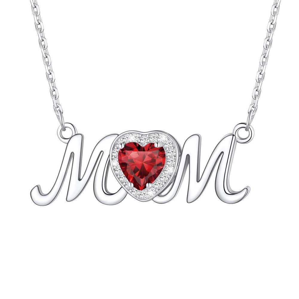 925 Sterling Silver Birthstone Love Heart Mom Necklace Jewelry for Women Mother's Necklaces Choker Birthday Mothers Day Gift