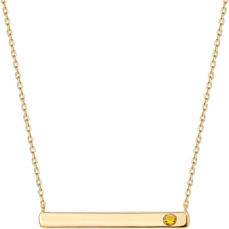 14K Gold Plated Crystal Birthstone Bar Necklace