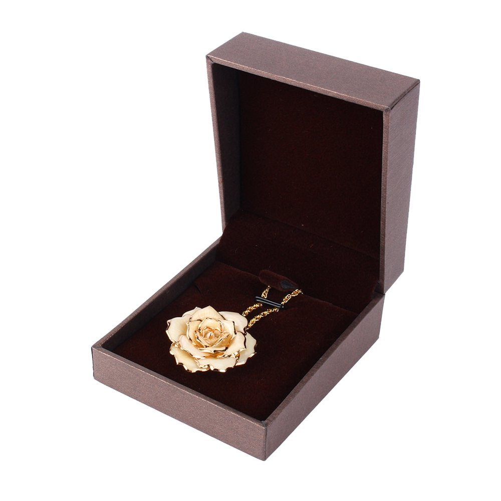 Estink Rose Flower Necklace for Mom Friend 30mm Golden Necklace Chain with 24k Gold Dipped Real Rose Pendant Gift for Women Mom Birthday Wedding Holiday Gift with Jewelry Box