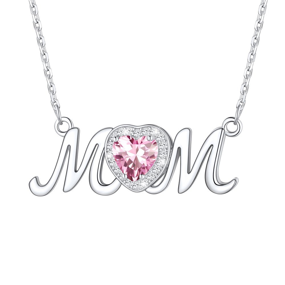 925 Sterling Silver Birthstone Love Heart Mom Necklace Jewelry for Women Mother's Necklaces Choker Birthday Mothers Day Gift