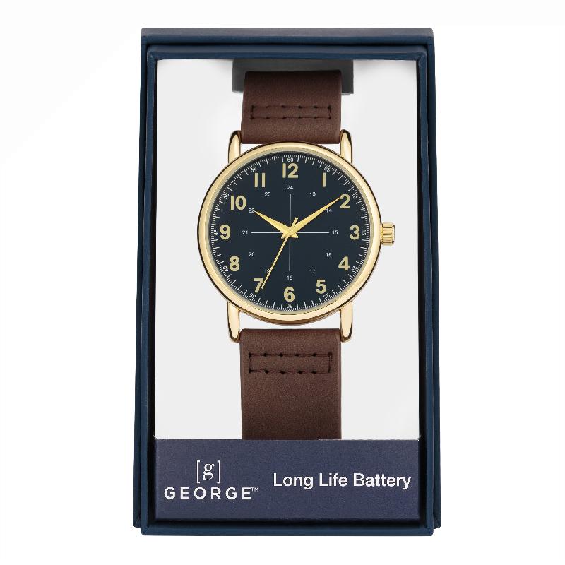 Men's Casual Analog Watch with Brown Strap