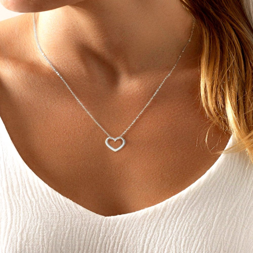 925 Sterling Silver Heart Necklace for Women Love Pendant Necklaces Hypoallergenic Simple Jewelry for Wife Mom Daughter - Silver