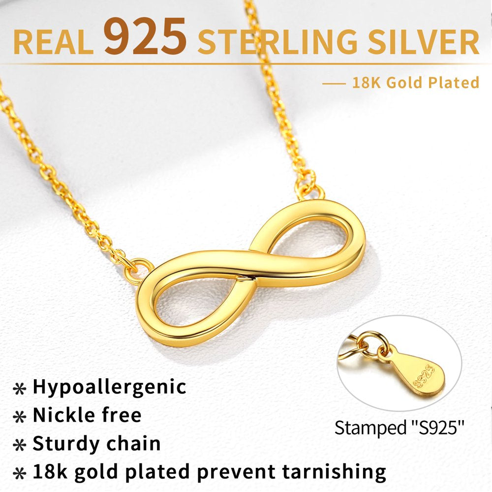 Women Gold Infinity Necklace 925 Sterling Silver Pendant Necklace Jewelry Birthday Christmas Gift