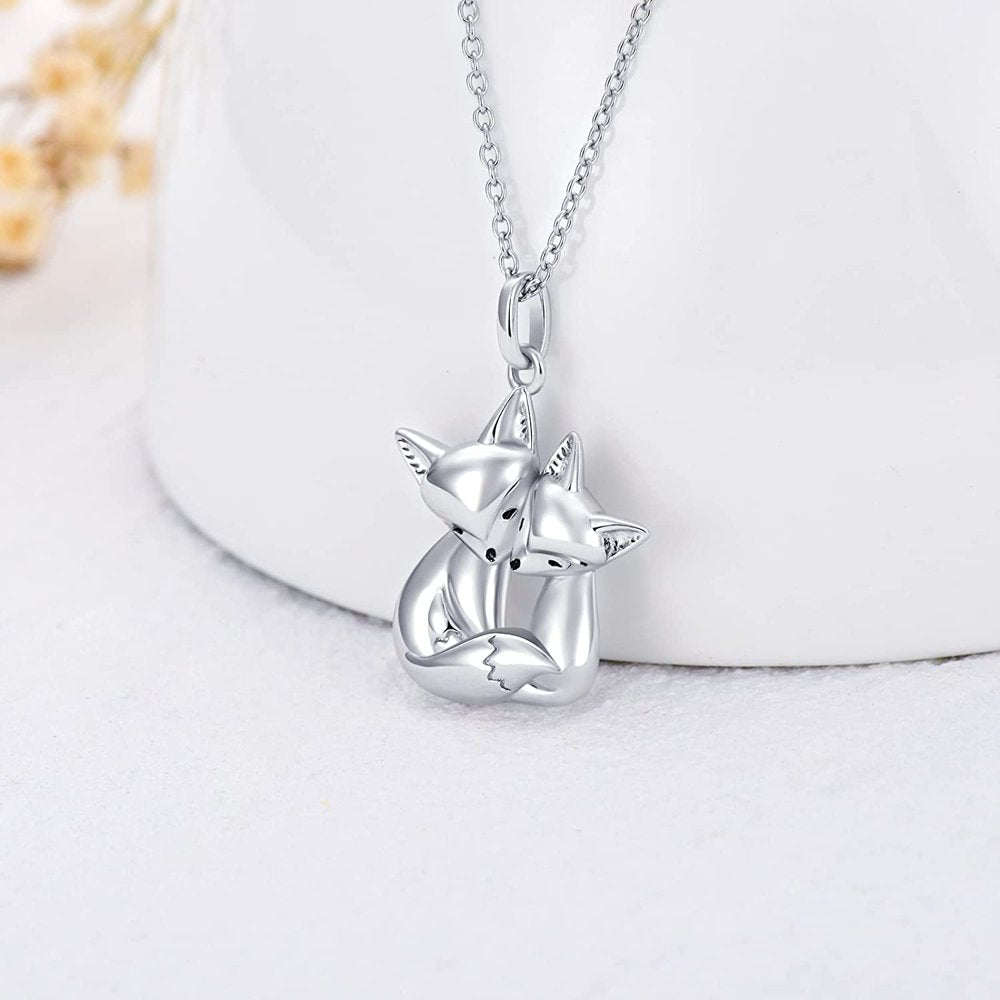 Tiny Animal Fox Pendant Necklace For Women, Sterling Silver Fox Pendant Necklace Jewelry Gifts for Women Girls Mother Daughter Girlfriend Mothers Day Christmas Gifts