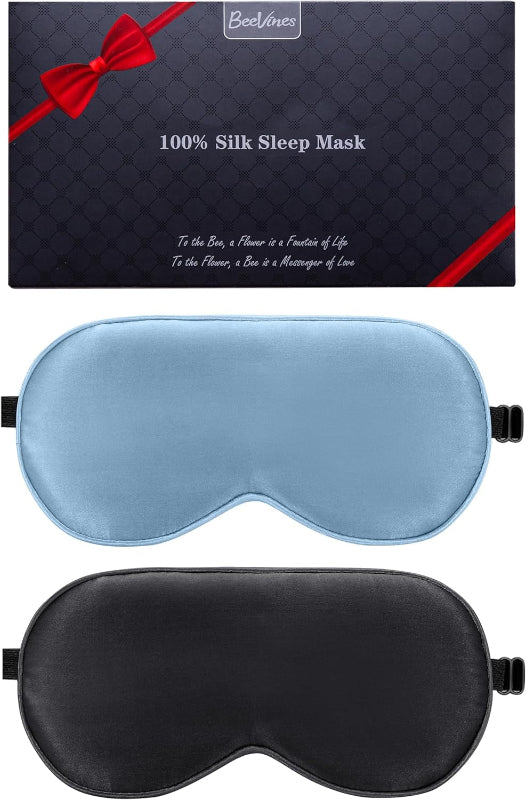 2-Pack 100% Pure Silk Sleep Masks with Adjustable Straps, Light Blocking