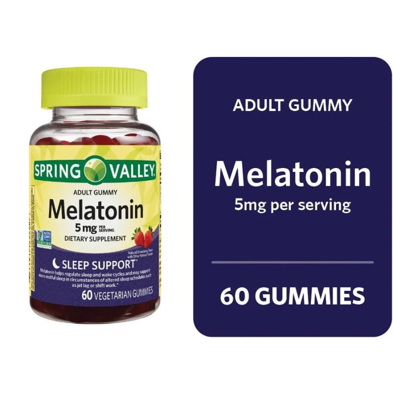 Spring Valley Melatonin Pectin Dietary Supplement Gummies, Strawberry, 5 mg