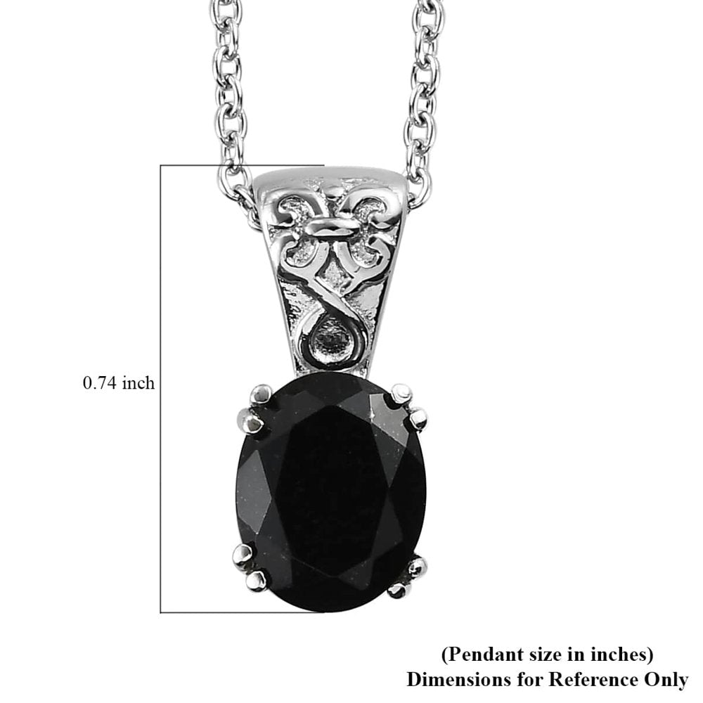 Black Tourmaline Necklace - Stainless Steel Pendant Necklace with a Solitaire Gemstone for Women - October Birthstone Jewelry - 20" Necklace Length Birthday Mothers Day Gifts for Mom