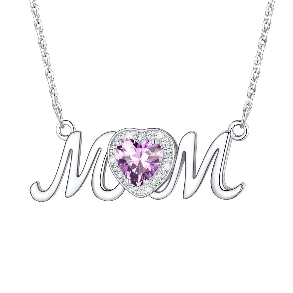 925 Sterling Silver Birthstone Love Heart Mom Necklace Jewelry for Women Mother's Necklaces Choker Birthday Mothers Day Gift