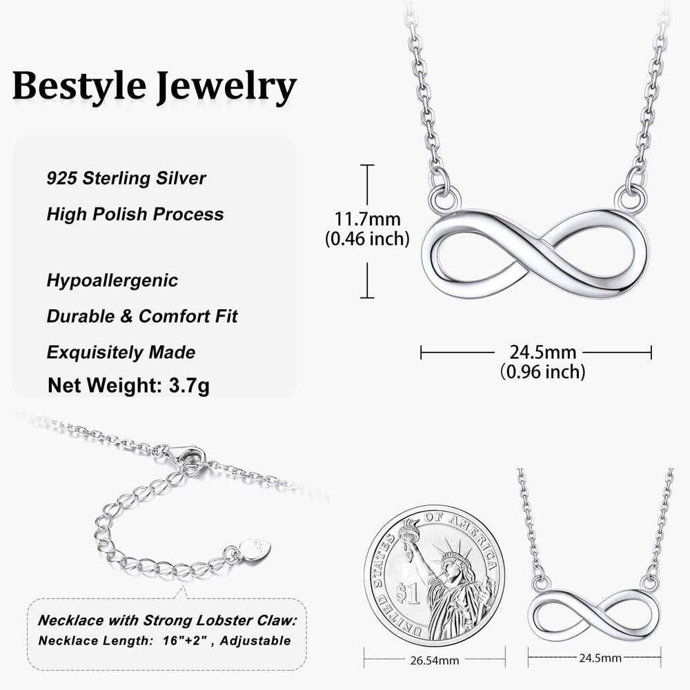 Infinity Pendant Necklace Sterling Silver Chain Necklace for Women Girls Eternity Love Infinity Jewelry for Mom Wife Daughter