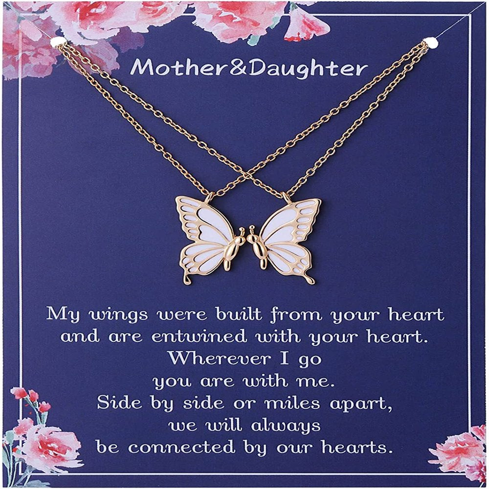 Mother Daughter Butterfly Necklaces, Matching Mommy and Me Butterfly Pendant Necklace Set for 2, Mom Daughter Chain Jewelry, Mother's Day Gift (Gold)
