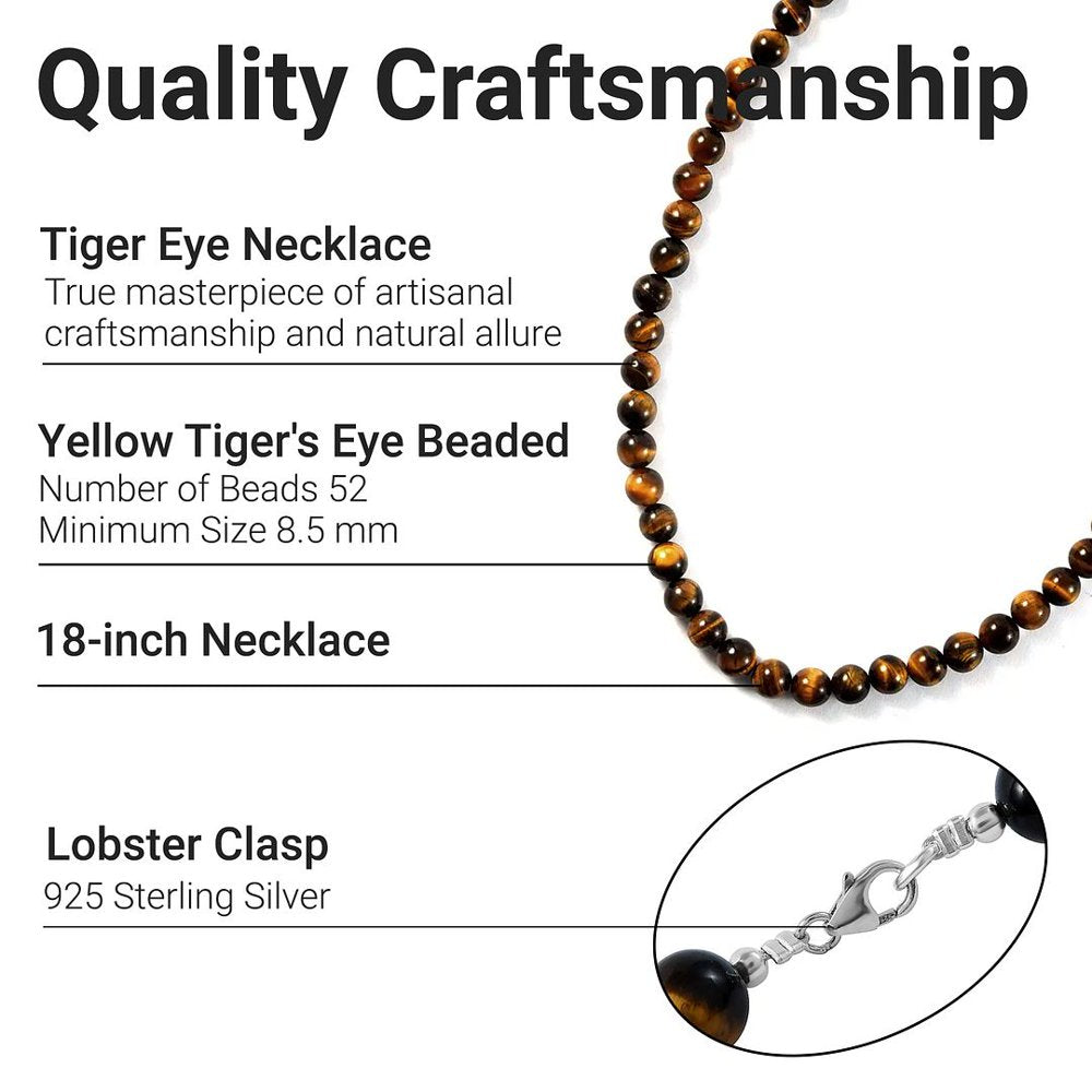 Sterling Silver Tiger Eye Beaded Necklace for Women Crystal Jewelry 18" Ct 185 Birthday Mothers Day Gifts for Mom