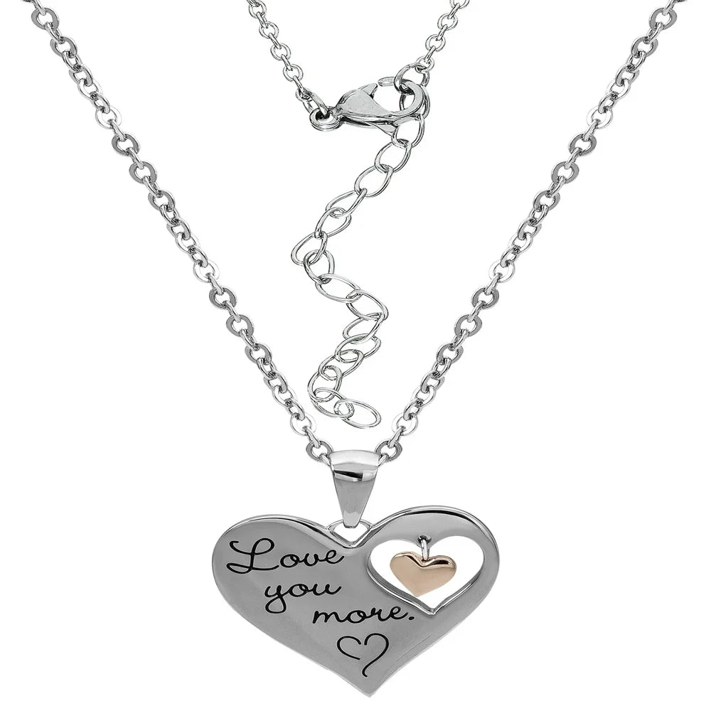 Stainless Steel "I Love You More" Dangle Heart Pendant, 18