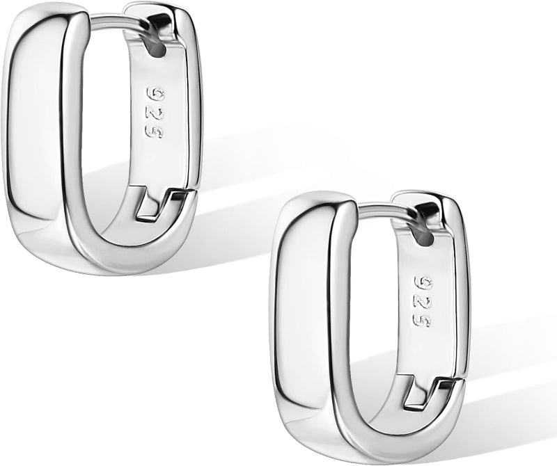 925 Sterling Silver Small Chunky Hoop Earrings for Women, Hypoallergenic Huggies