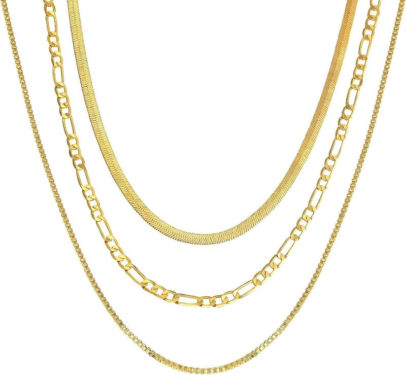 14K Gold/Silver Plated Necklaces -  Snake Chain, Herringbone, Rope or Layered