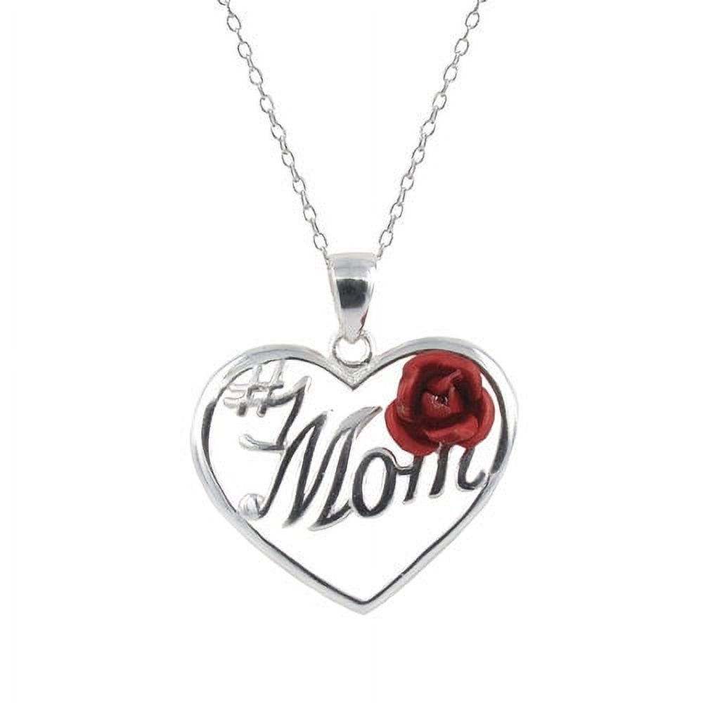 Women's #1 Mom Heart Necklace in Sterling Silver