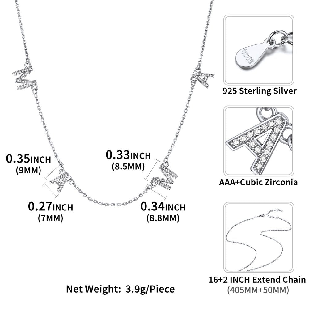Mama Necklace 925 Sterling Silver Necklace Shiny Cubic Zirconia Letter Pendant Necklaces for Women Mom Mothers Day Gift - Silver