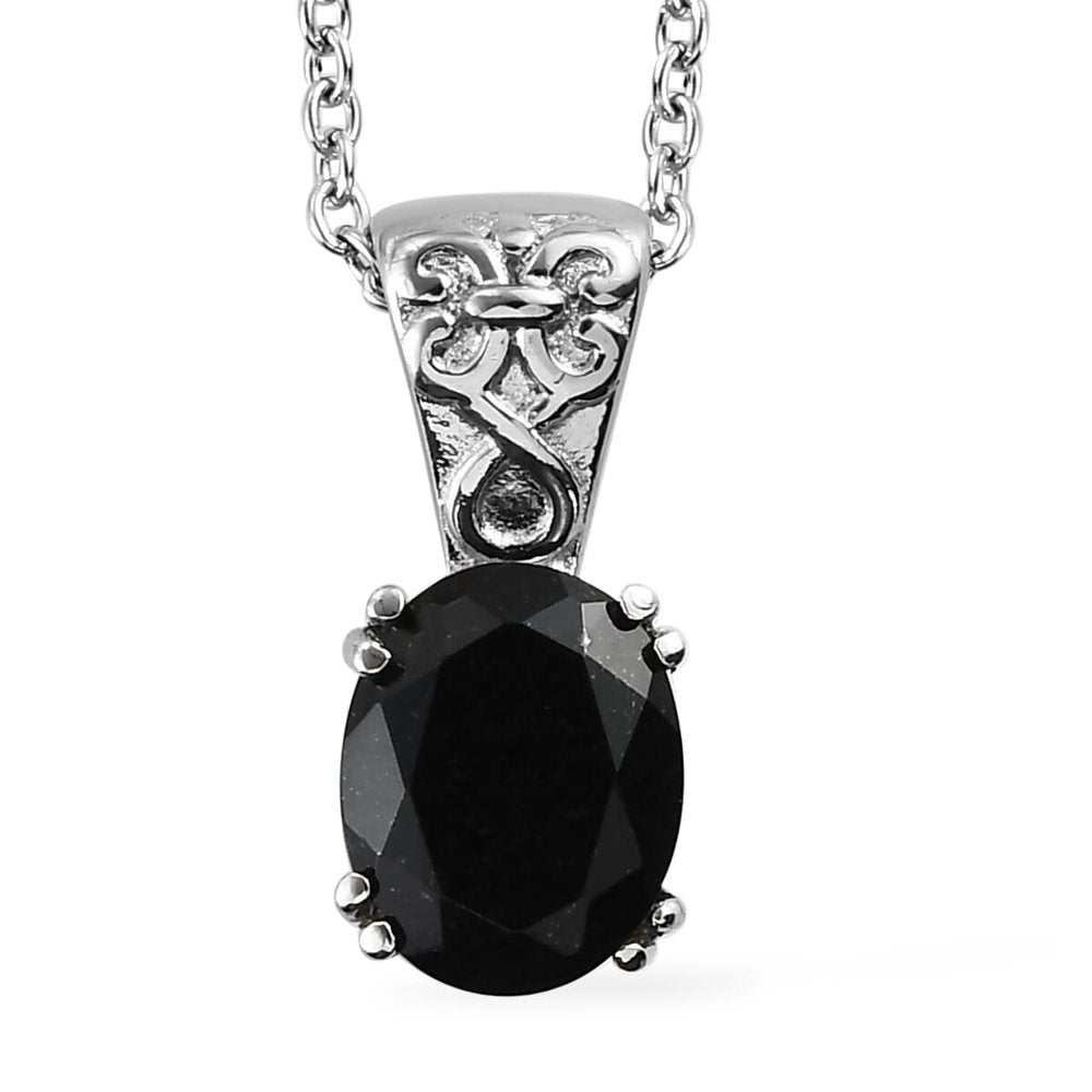 Black Tourmaline Necklace - Stainless Steel Pendant Necklace with a Solitaire Gemstone for Women - October Birthstone Jewelry - 20" Necklace Length Birthday Mothers Day Gifts for Mom