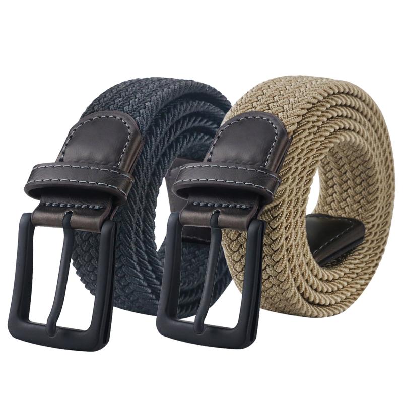 2 Pack Set of Men's Belts with Leather Tips