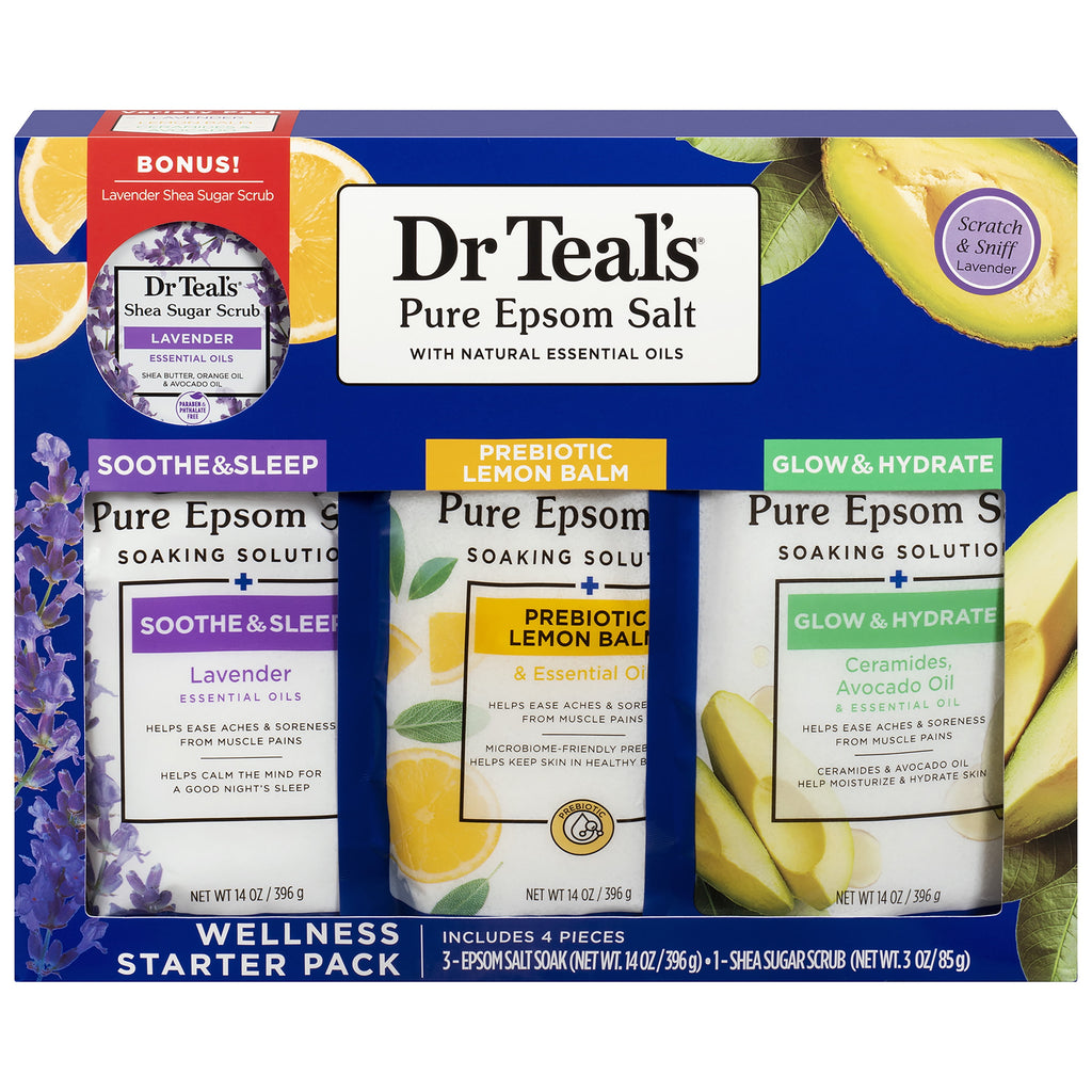 4 Piece Dr. Teal's Pure Epsom Salt Wellness Bath & Body Care Set