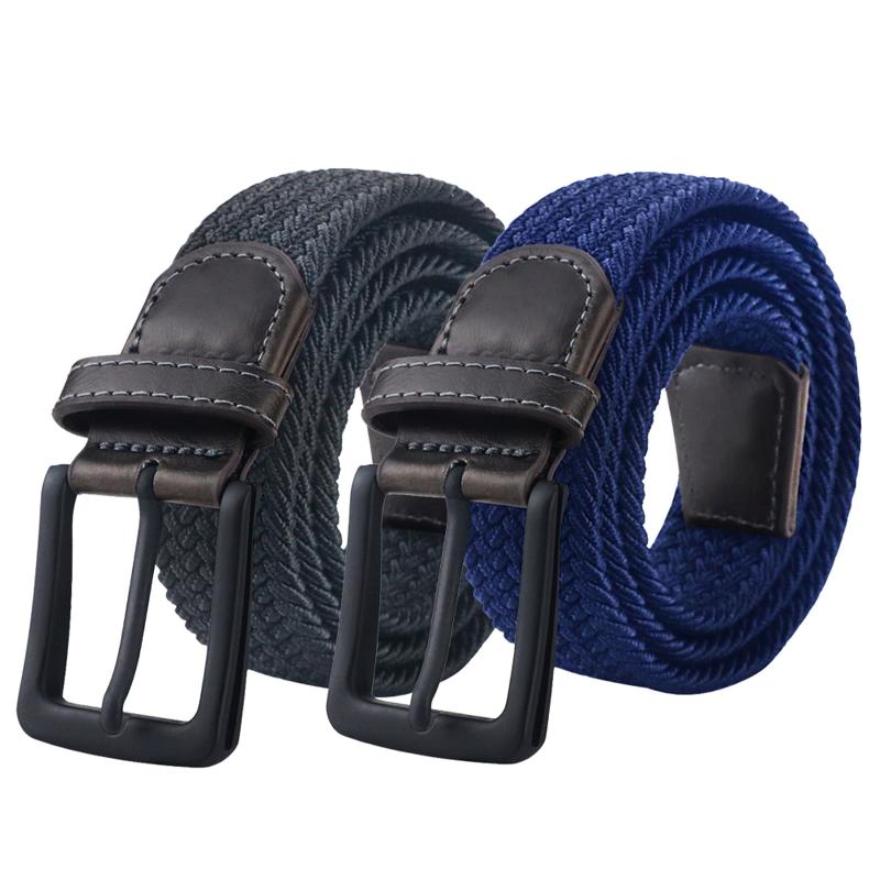 2 Pack Set of Men's Belts with Leather Tips