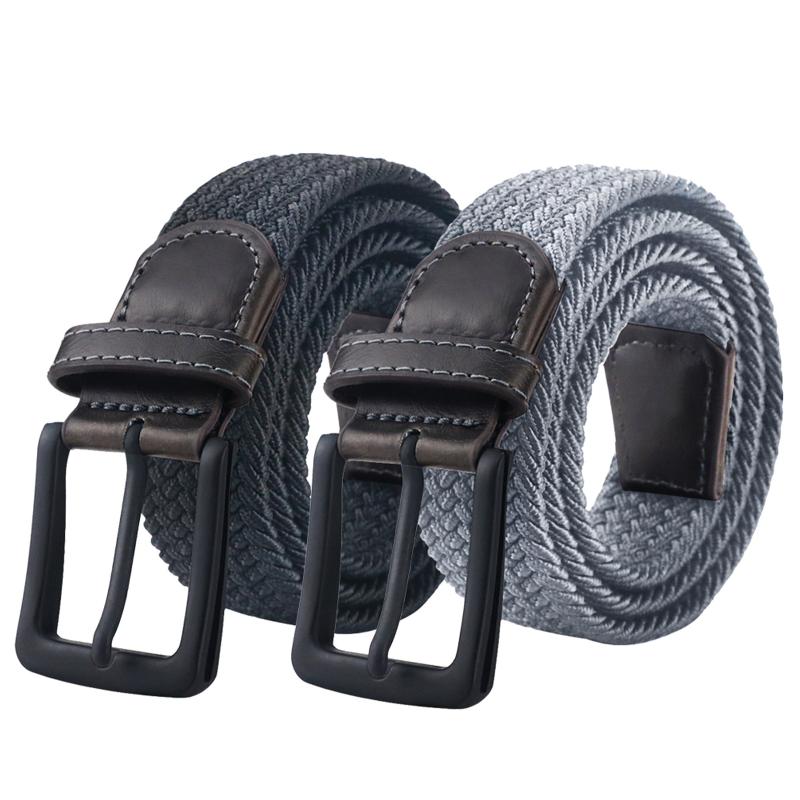 2 Pack Set of Men's Belts with Leather Tips