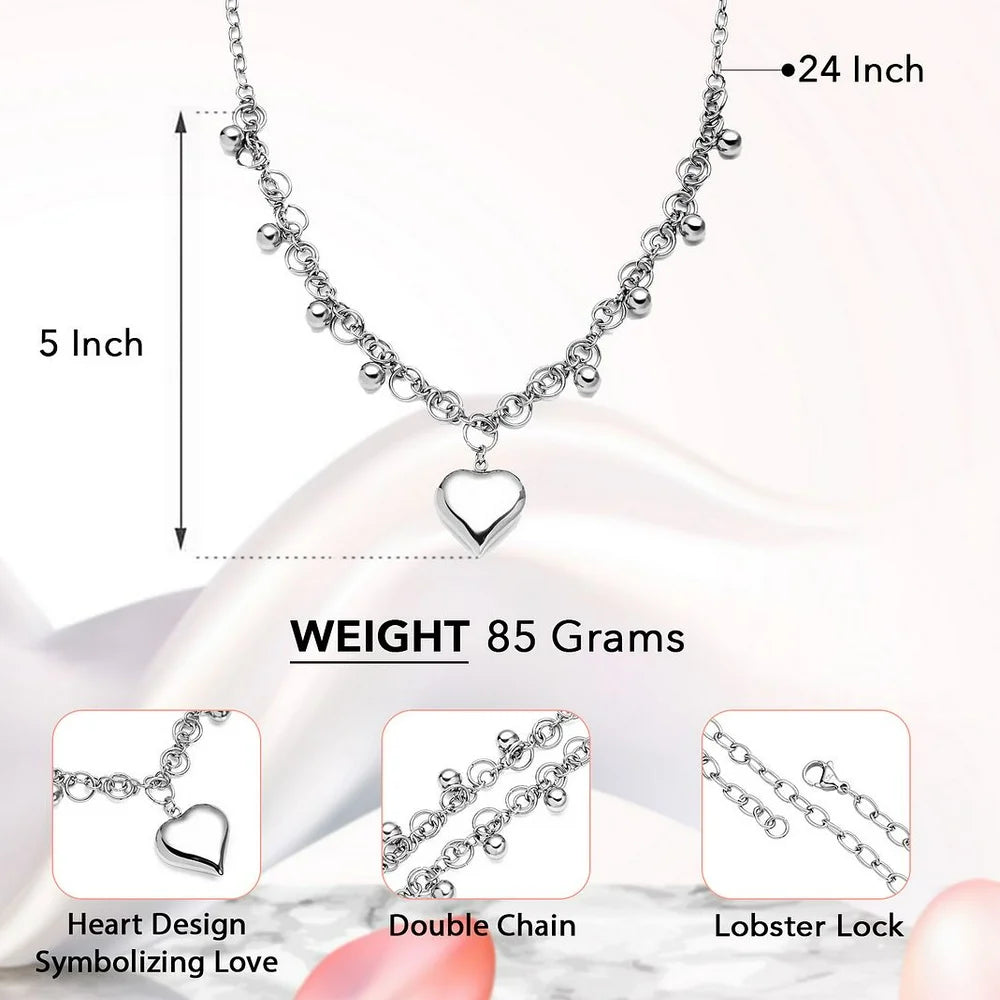 Women Heart Charm Chain Necklace Stainless Steel Jewelry 24" Birthday Mothers Day Gifts for Mom