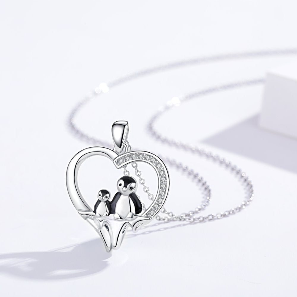 Penguin Necklace for Women Girls 925 Sterling Silver Mama Mom Necklace Heart Penguin Pendant Necklace Cute Animal Necklace Mother Necklace Penguin Jewelry Gifts for Mother's Day