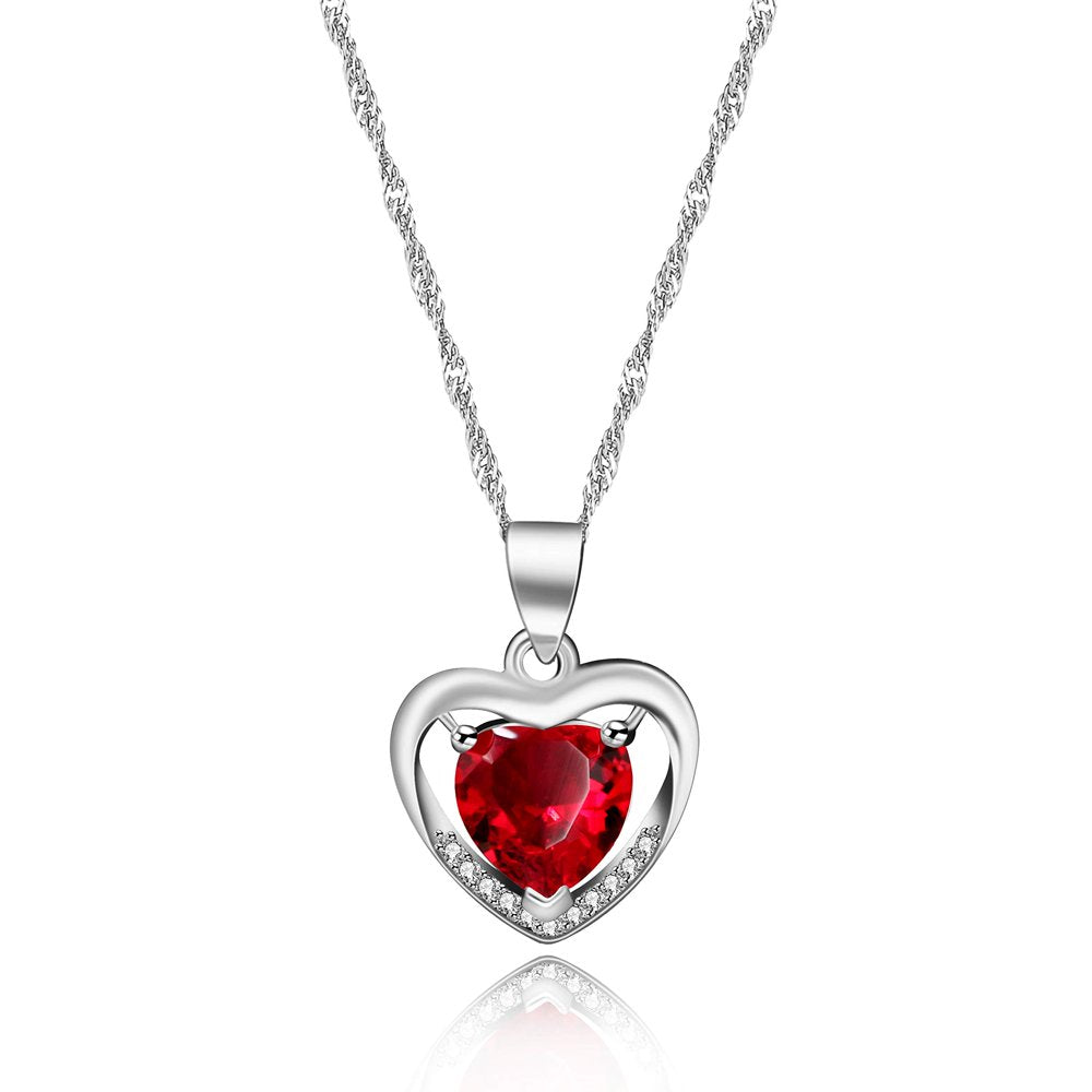 White Gold Plated Green CZ Double Heart Pendant Necklace