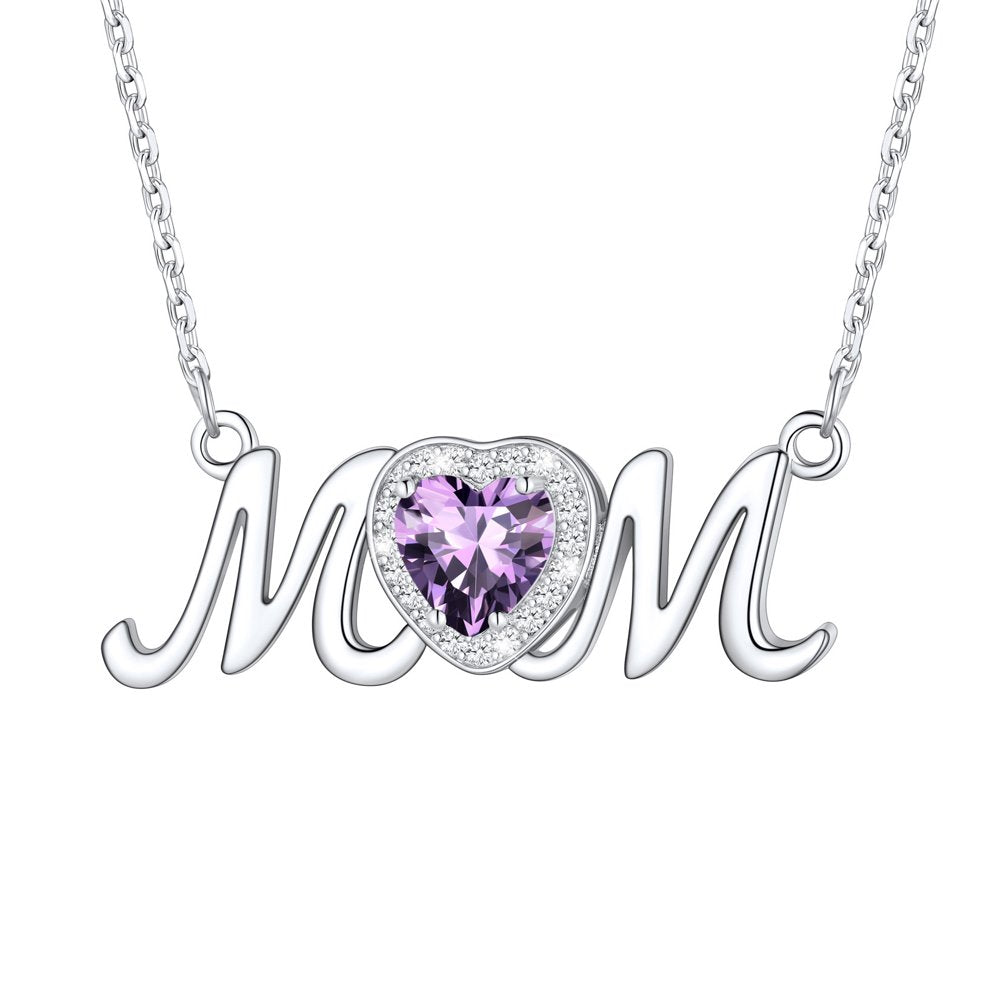 925 Sterling Silver Birthstone Love Heart Mom Necklace Jewelry for Women Mother's Necklaces Choker Birthday Mothers Day Gift