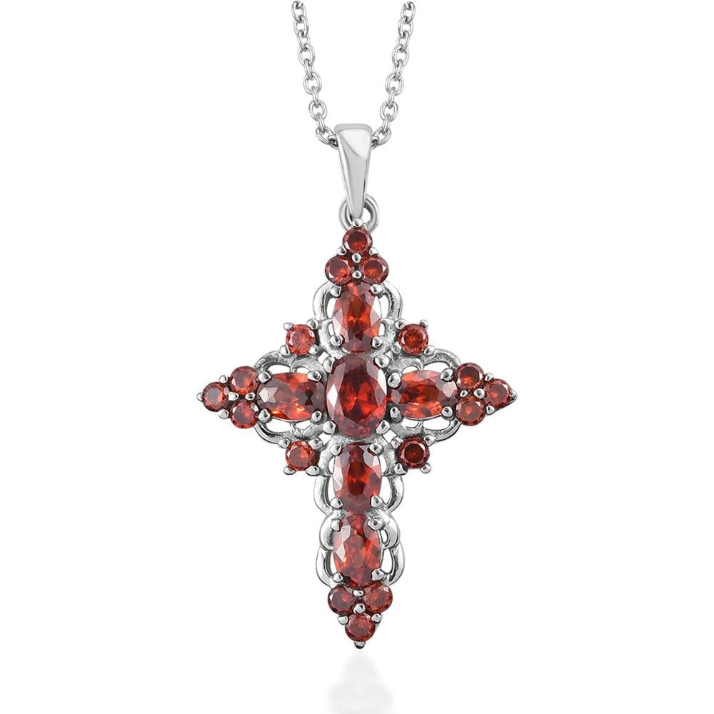 Faith Hope Love Prayer Stainless Steel White Cubic Zirconia Garnet Cross Chain Pendant Necklace in Magnetic Clasp 20" Cttw for Women Birthday Mothers Day Gifts for Mom