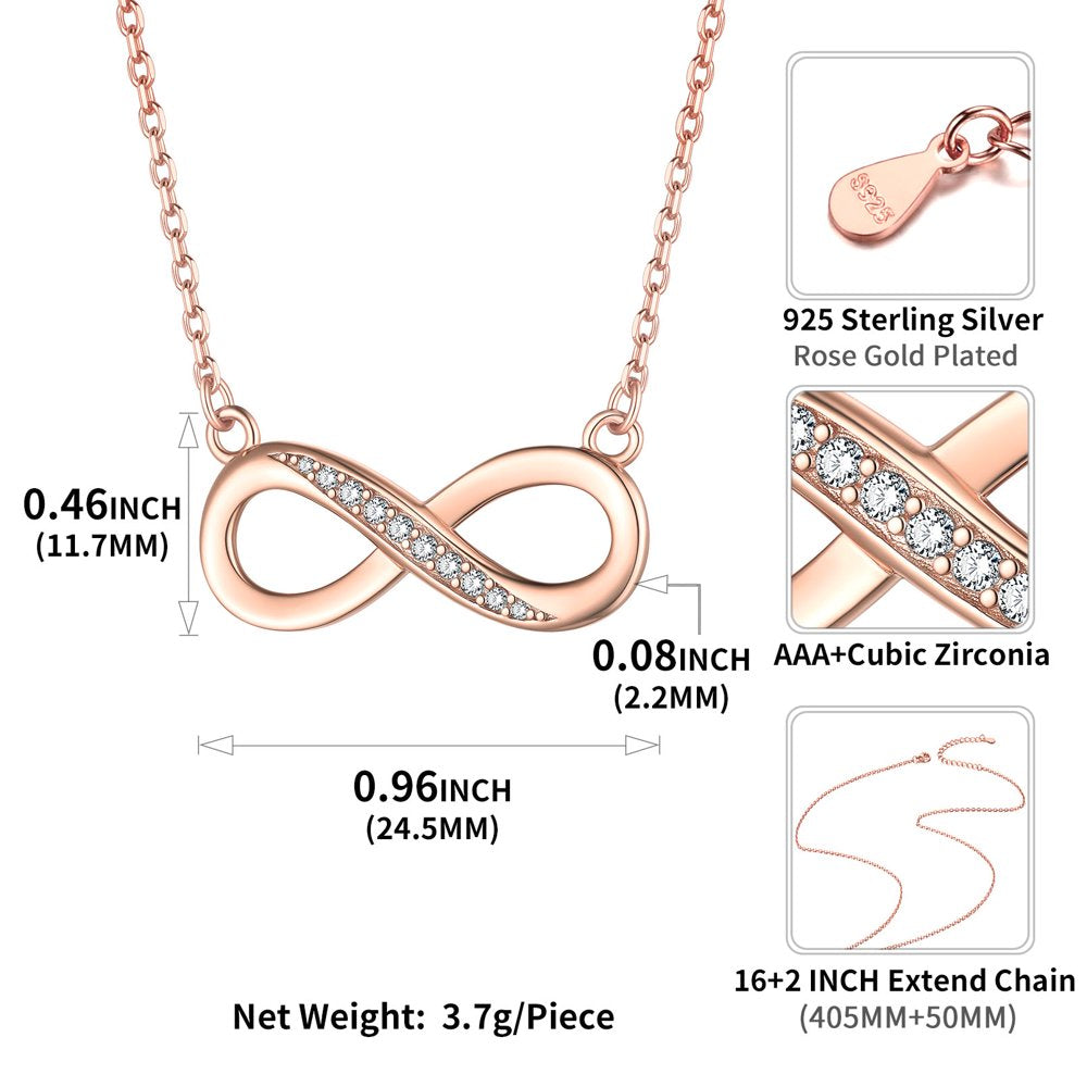 Rose Gold Infinity Necklace for Women Cubic Zirconia Infinity Necklace Sterling Silver Jewelry Birthday Christmas Gift for Her Wife Mom
