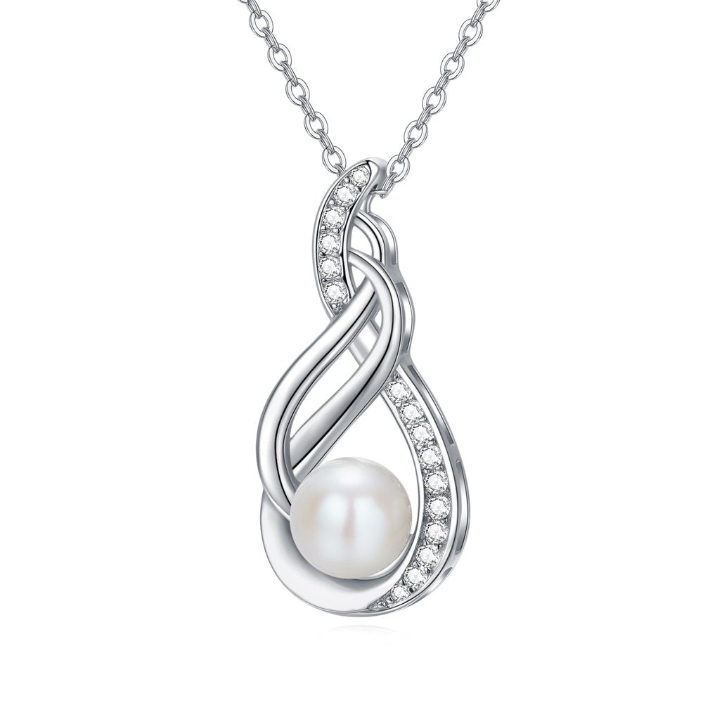 Natural Pearl Necklace 925 Sterling Silver Pendant Necklaces 18K Whited Gold Plated Hypoallergenic  Fashion Jewelry Birthday Xmas Gift for Women Girls Mom Daughter Wife