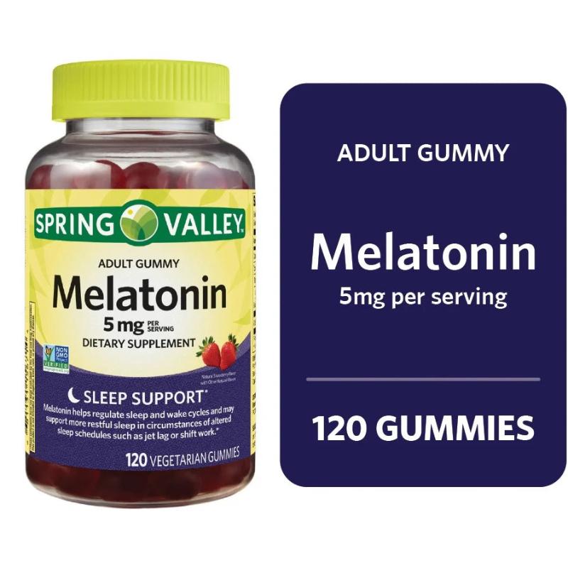 Spring Valley Melatonin Pectin Dietary Supplement Gummies, Strawberry, 5 mg