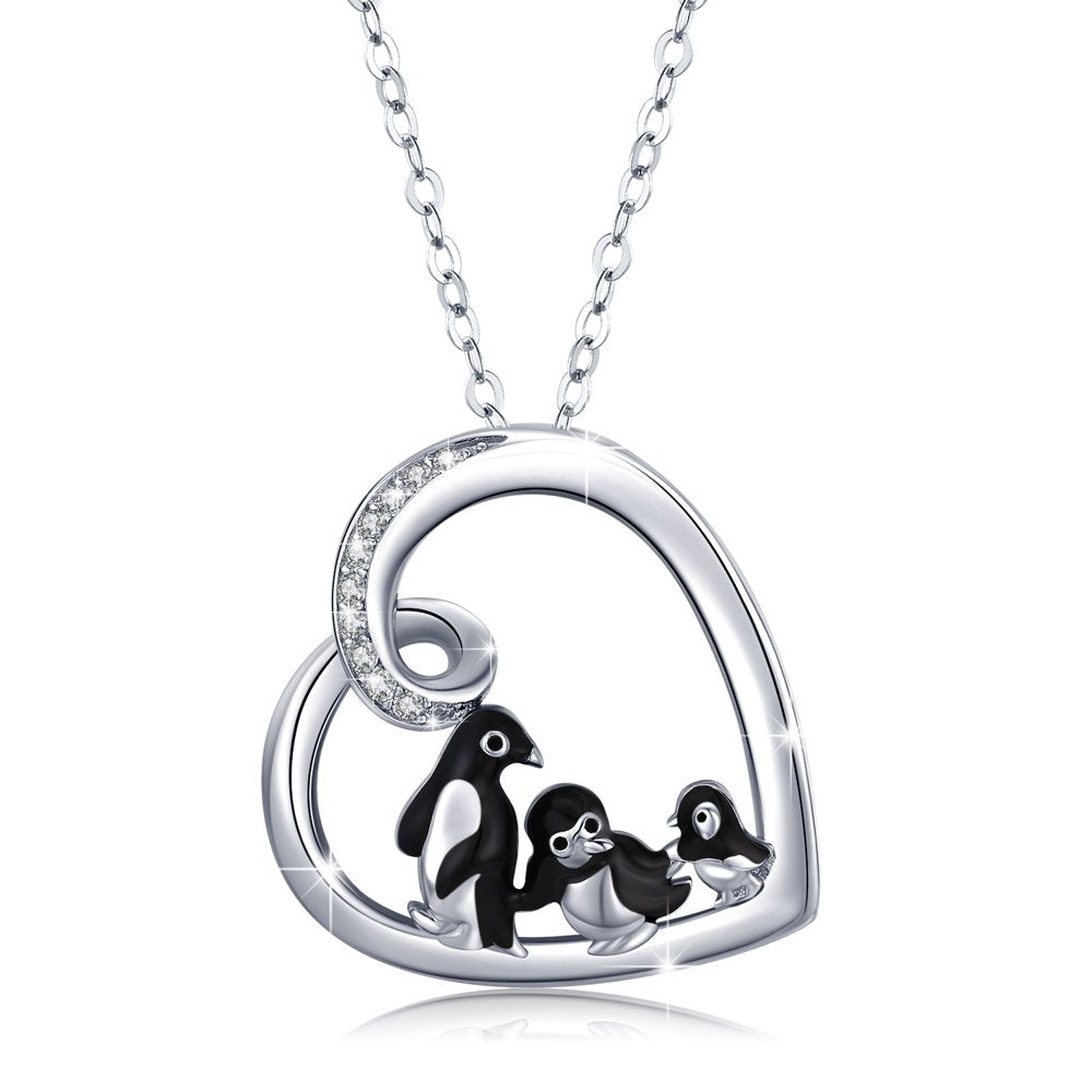 Penguin Necklace for Women Girl 925 Sterling Silver Cute Animal Mom Necklace Mama Penguin Pendant Necklace Family Jewelry Gifts for Mother's Day