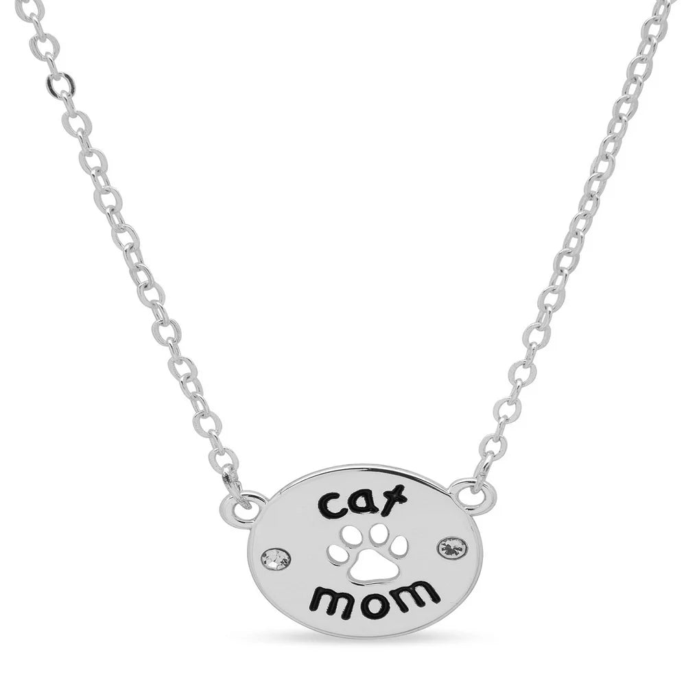 Women's Jewelry Silver Tone Cat Mom Pendant Necklace, 16" Length