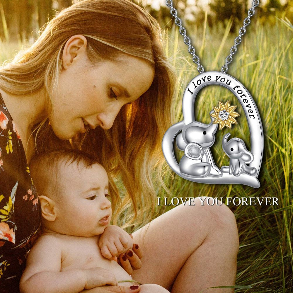 Mothers Day Gifts for Mom, Stering Silver Mom and Baby Elephant Necklaces for Women Mom Mama Nana Mothers