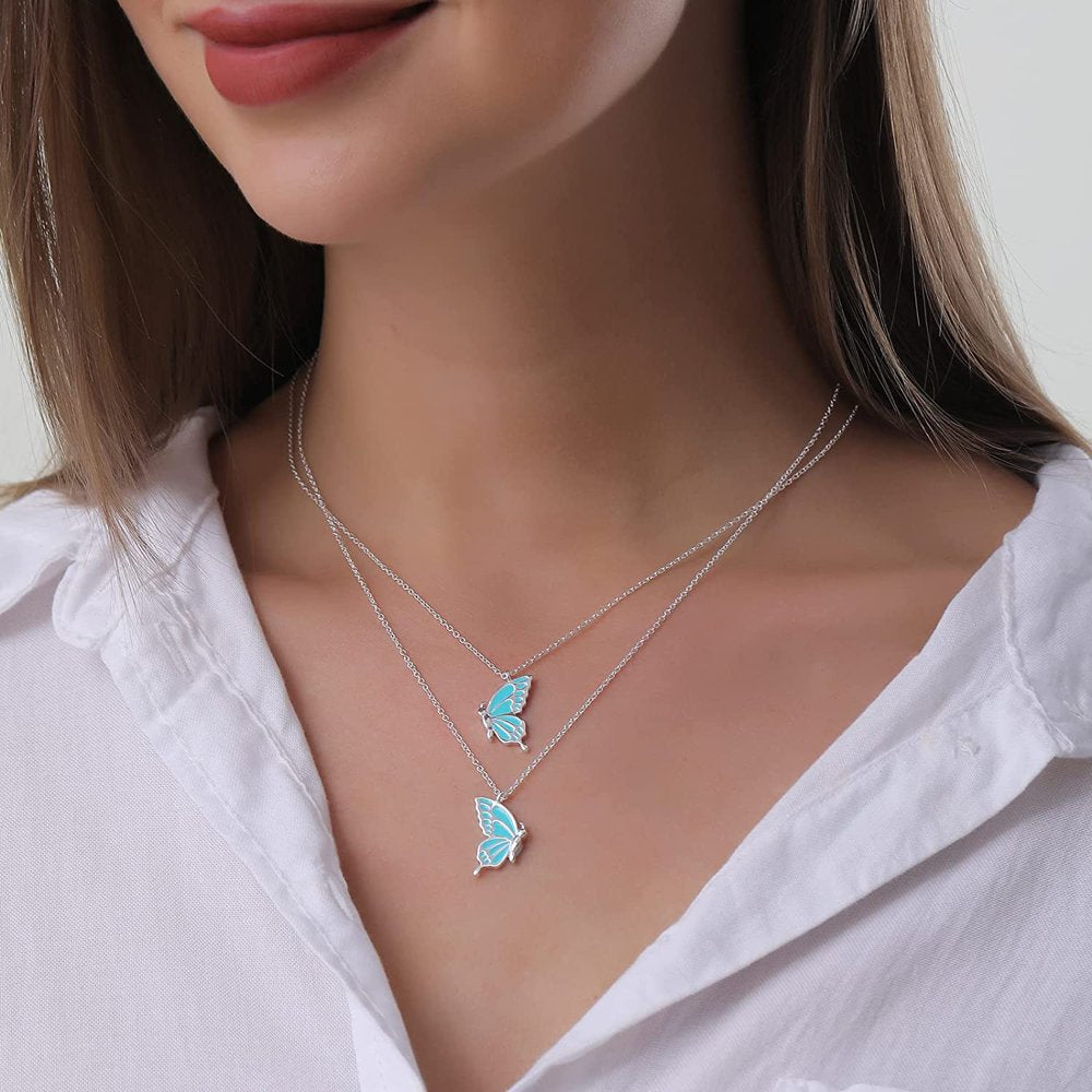 Mother Daughter Butterfly Necklaces, Matching Mommy and Me Butterfly Pendant Necklace Set for 2, Mom Daughter Chain Jewelry, Mother's Day Gift (Silver)