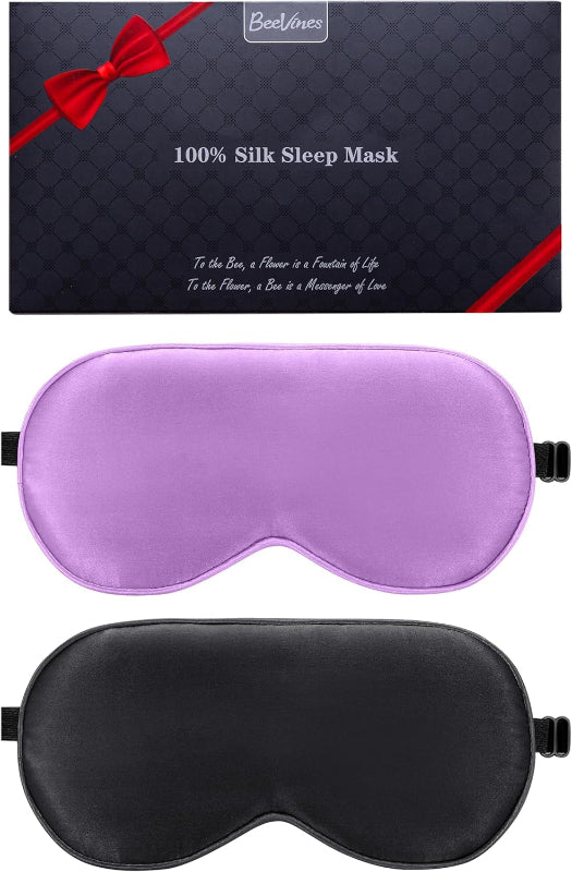 2-Pack 100% Pure Silk Sleep Masks with Adjustable Straps, Light Blocking