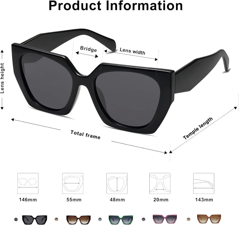  Oversized Polarized Sunglasses for Women, Trendy Square Cat-Eye Design