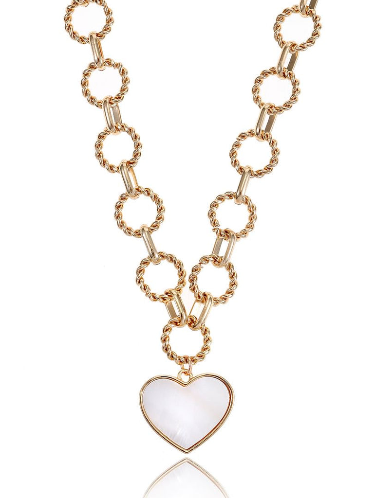 Women's Gold Tone Mother of Pearl Heart Statement Necklace