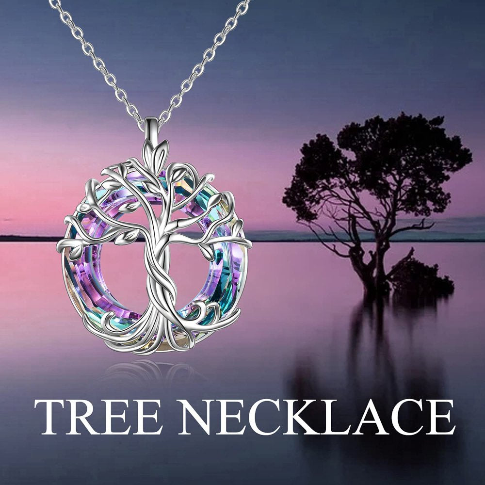 Mother's Day Gifts for Mom S925 Sterling Silver Tree of Life Necklace for Women with Purple Crystal Celtic Family Tree Jewelry Gifts for Her Sister Wife Grandma Daughter Birthday Graduation
