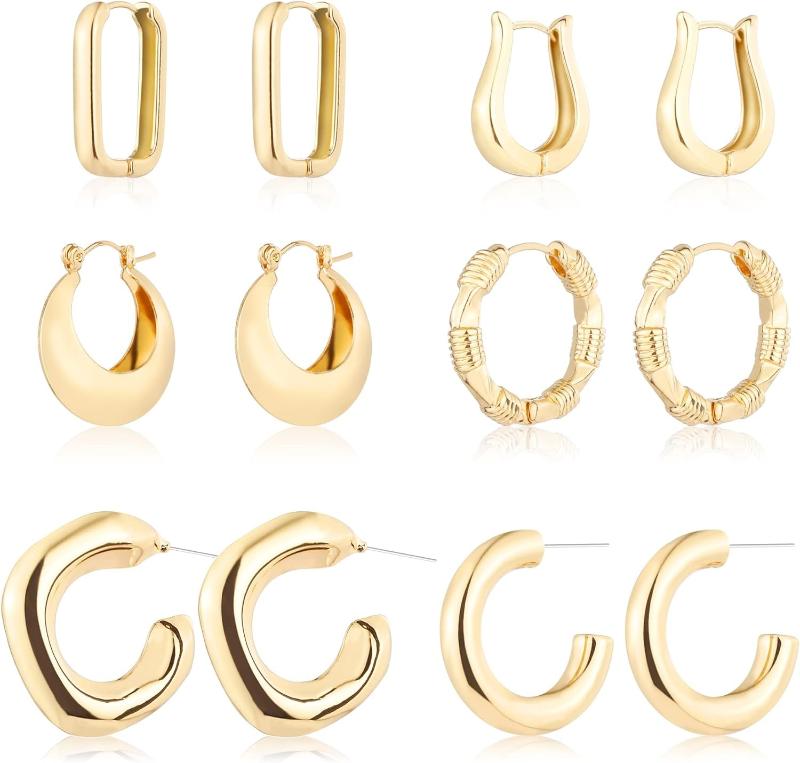 6 Pairs Hoop Earrings for Women Lightweight Chunky Hoop Earrings Multipack Hypoallergenic