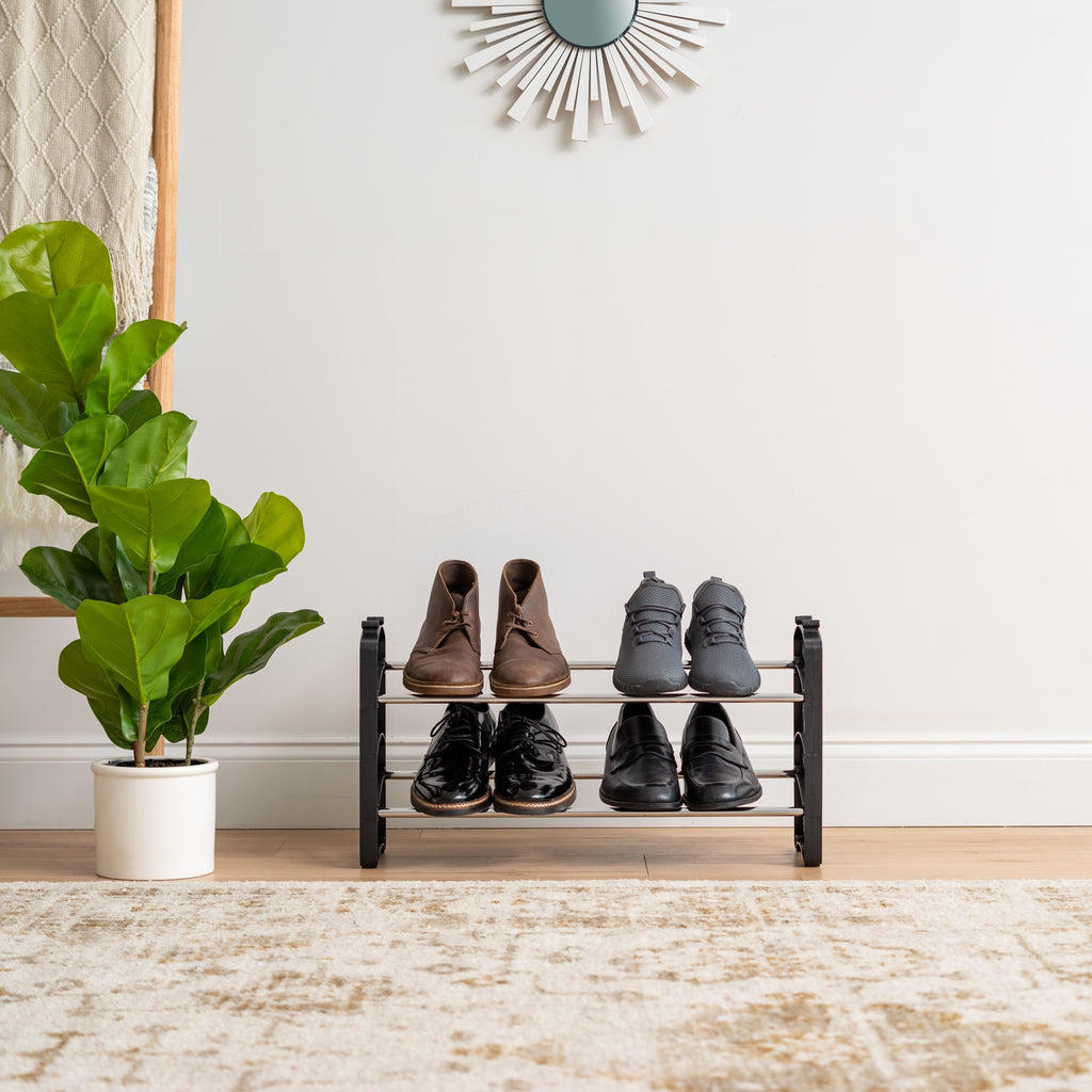 2-Tier Slim Shoe Rack for Entry Way - Holds Up to 6 Pairs