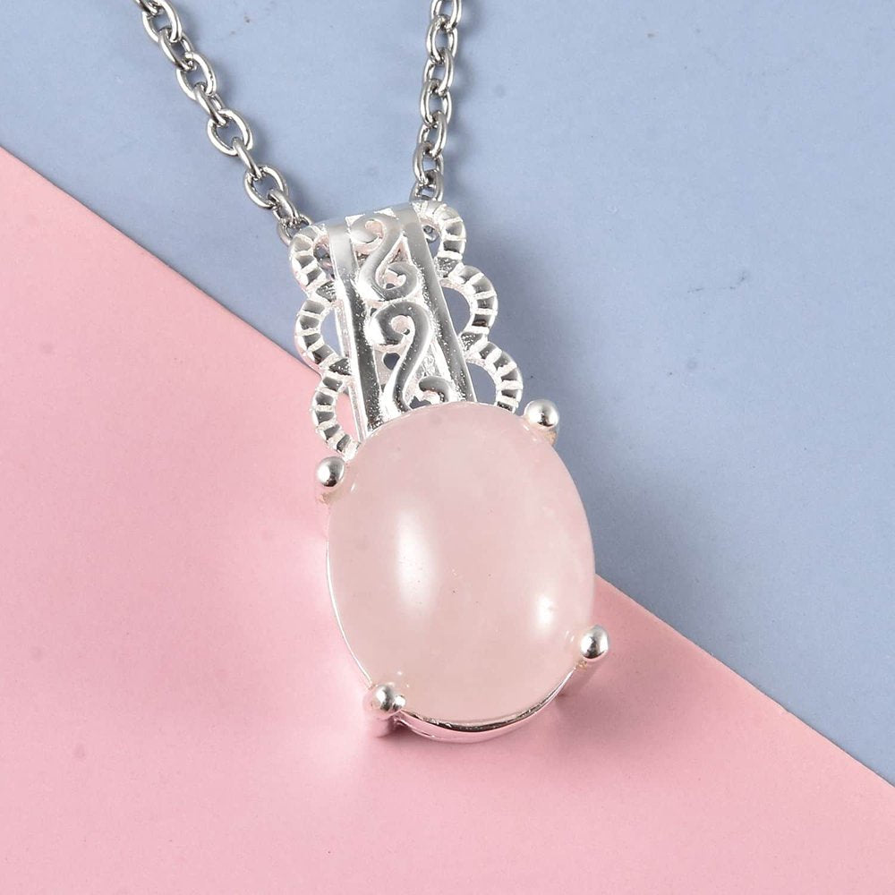 Women Rose Quartz Sterling Silver Chain Necklace Pendant 18" Ct 3.5 Pink Jewelry Birthday Mothers Day Gifts for Mom